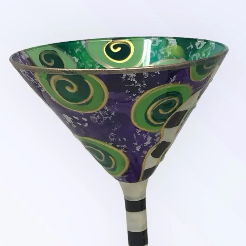 Festive 4 Martini Glasses Hand Painted  Colorful Avant Garde Art Deco 50s